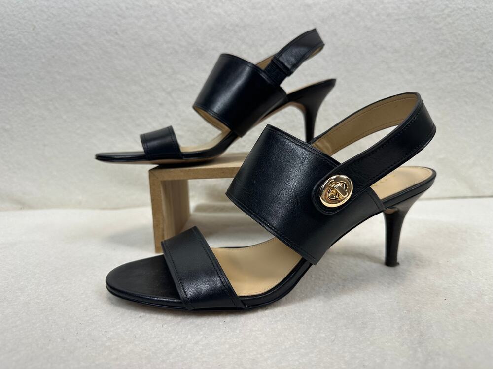 Coach Women's Marla Leather Turnlock Sandal Gold-Tone Turnlock Detail SZ 8.5